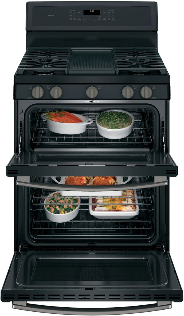 GE Profile™ 30" Black Slate Free Standing Gas Double Oven Convection Range 2