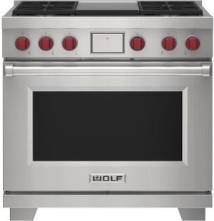 Wolf® 36" Natural Gas Stainless Steel Freestanding Dual Fuel Range