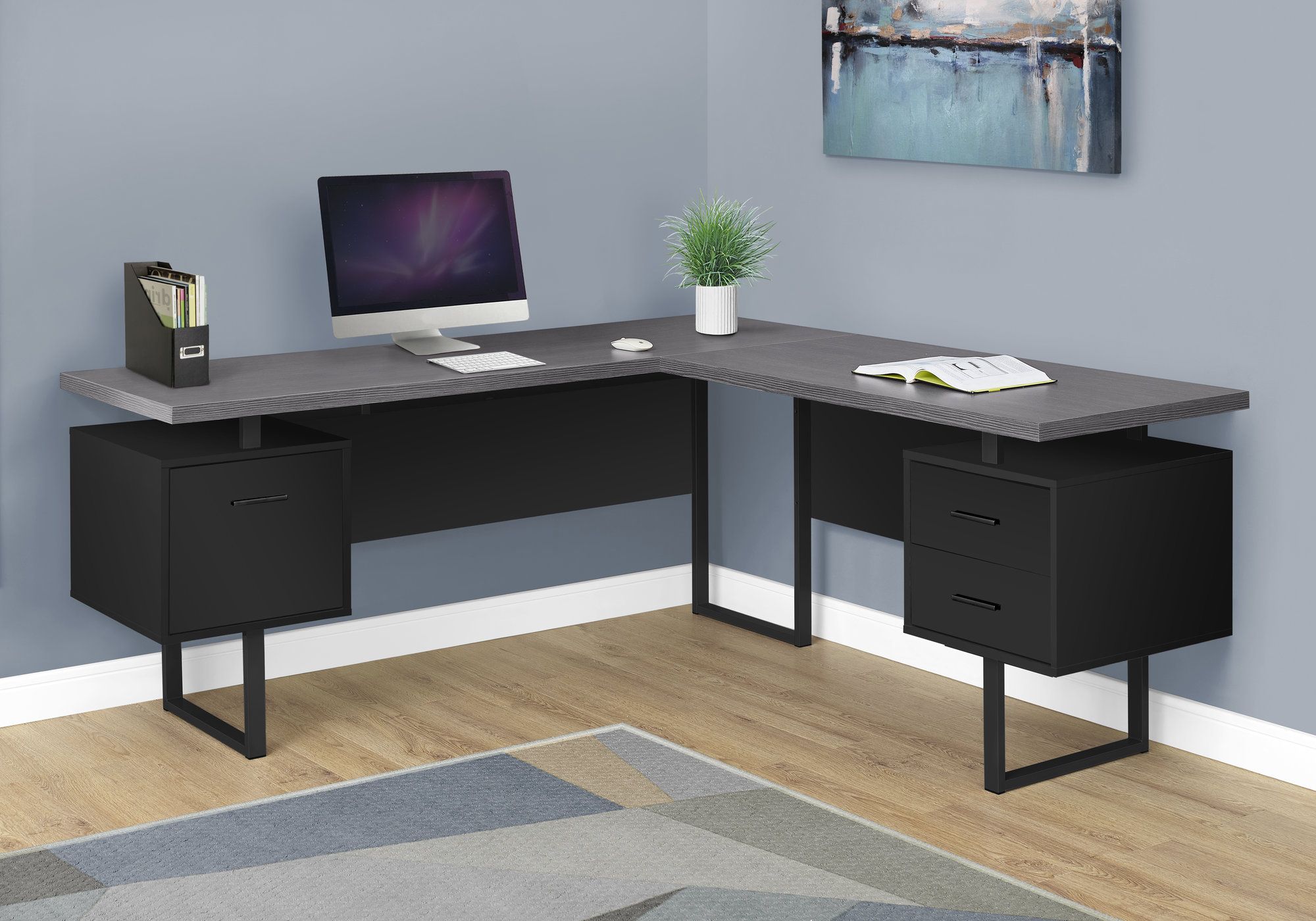 Metal office desk store with drawers