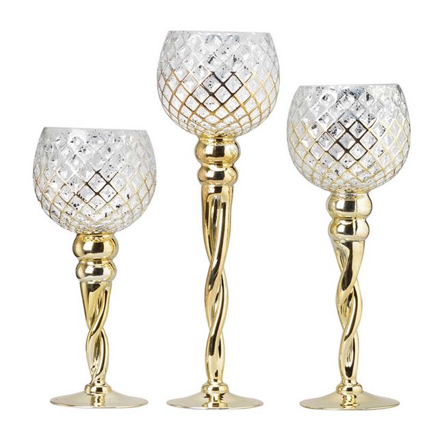 A & B Home Set of 3 Gold Candle Holders-0