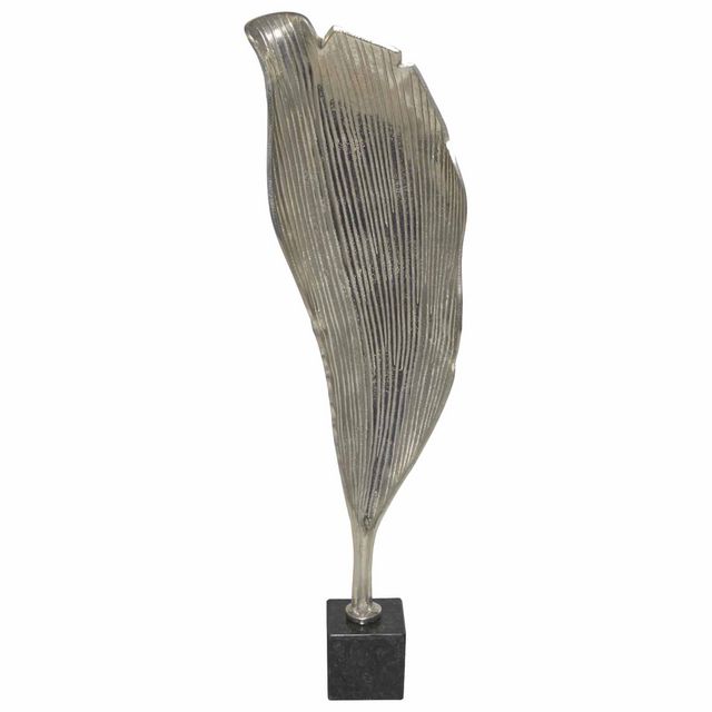 Uma Home Silver Aluminum Abstract Textured Leaf Sculpture-0
