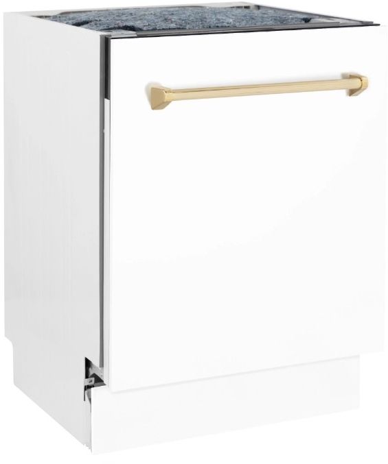 Zline Autograph Edition 24" White Matte with Champagne Bronze Handle Built In Dishwasher 11