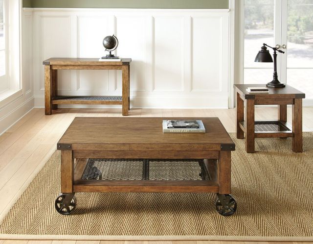Steve Silver Co. Hailee Antique Oak Cocktail Table with Casters-1