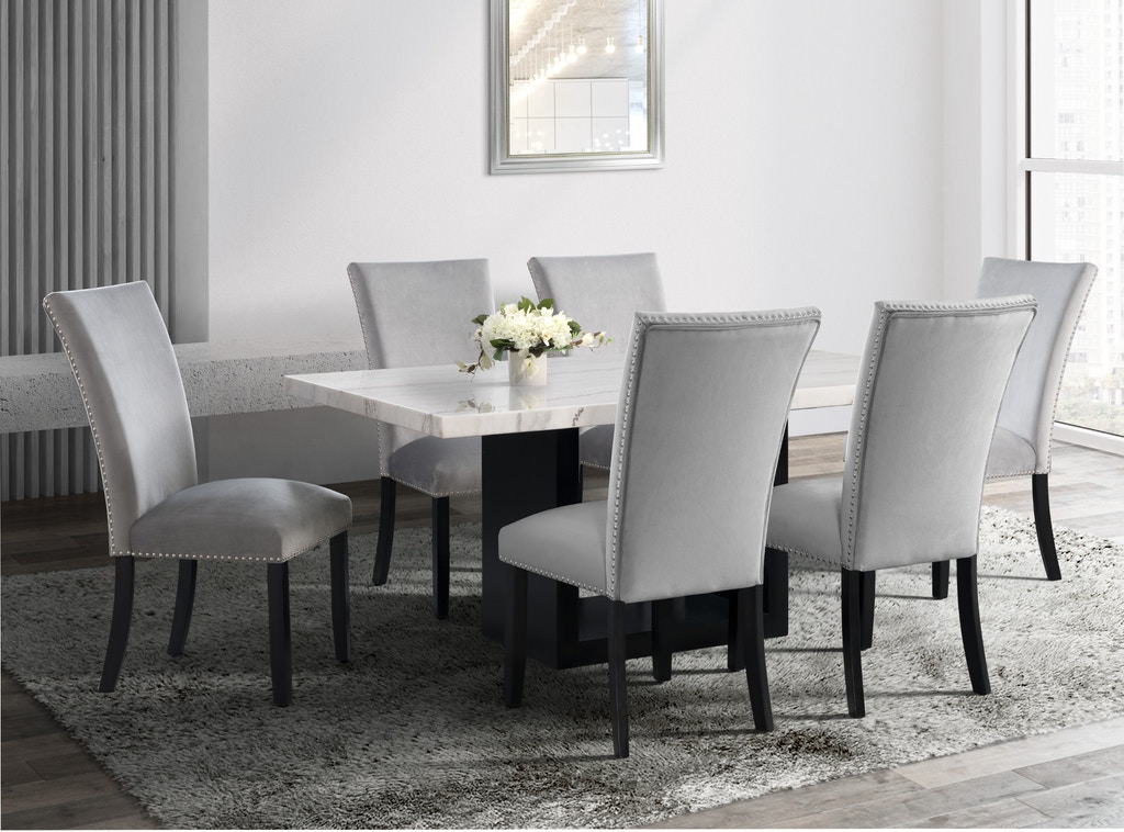 Elements Valentino Marble Dining Table & 6 Velvet Dining Chairs