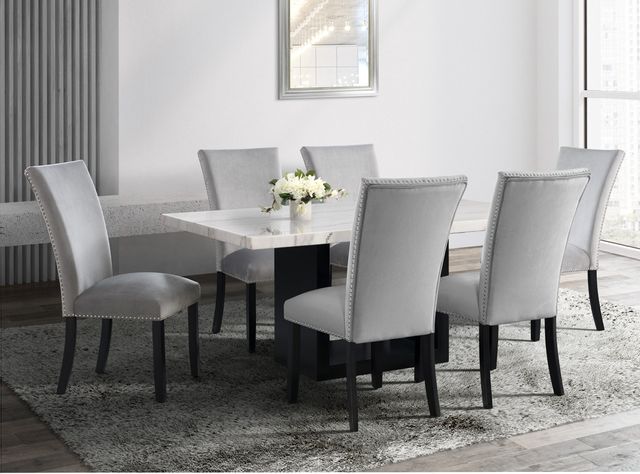 Elements Valentino Marble Dining Table & 6 Velvet Dining Chairs-0