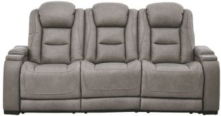 Signature Design by Ashley® The Man-Den Gray Leather Power Reclining Sofa with Adjustable Headrest