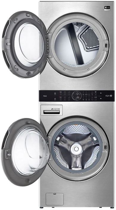 LG Studio WashTower™ 5.0 Cu. Ft. Washer, 7.4 Cu. Ft. Dryer Noble Steel  Stack Laundry | Yale Appliance | Framingham, Hanover, Dorchester, MA