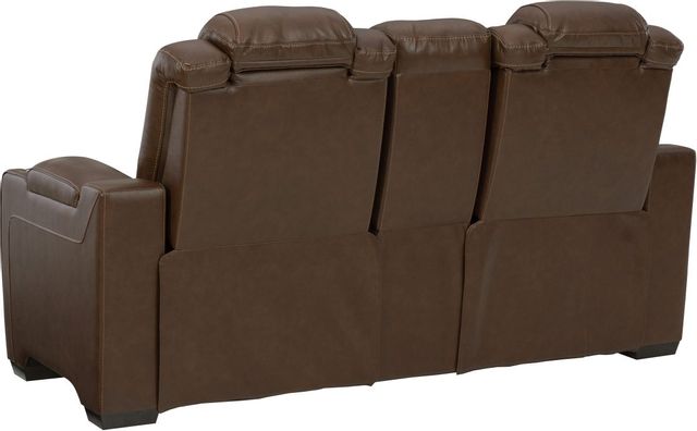 Signature Design by Ashley® Backtrack Chocolate Leather Power Reclining Loveseat/Console/Adjustable Headrest-2