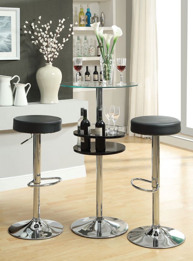 Coaster® Black And Chrome Glass Top Bar Table With Wine Storage 3