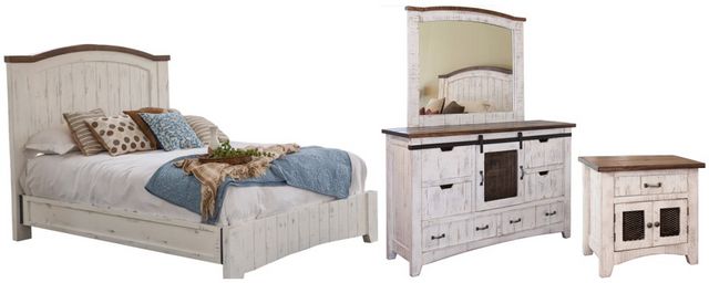 International Furniture Direct Pueblo 4-Piece Brown/White Two Tone Queen Bedroom Set