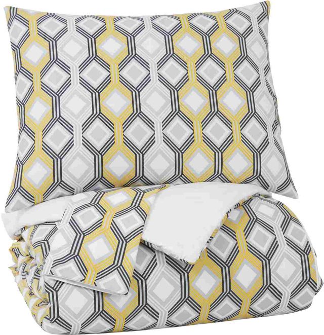 Signature Design by Ashley® Mato Gray/White/Yellow Queen Comforter Set-0