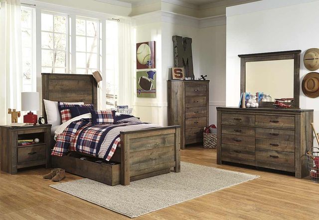 Signature Design by Ashley® Trinell Brown Twin Panel Bed with 1 Large Storage Drawer 2
