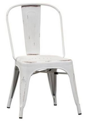 Liberty Vintage Antique White Distressed Metal Bow Back Side Chair