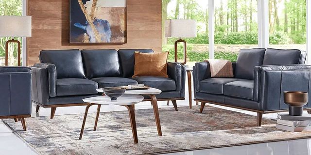 Cassina Court Navy Leather Sofa, Loveseat and Chair-0