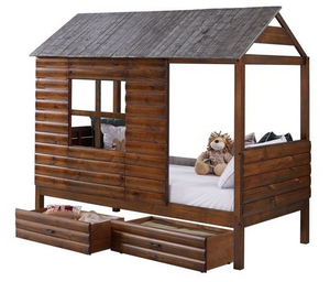 Donco Kids Rustic Walnut Twin Cabin Low Loft with Drawers