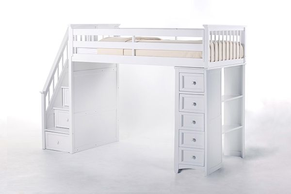 Hillsdale Furniture Schoolhouse White Twin Youth Stair Loft with Chest End-1
