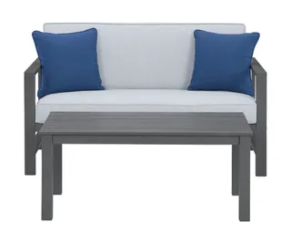 Signature Design by Ashley® Fynnegan Gray Outdoor Loveseat with Table Set