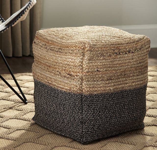Signature Design by Ashley® Sweed Natural/Black Valley Pouf 1