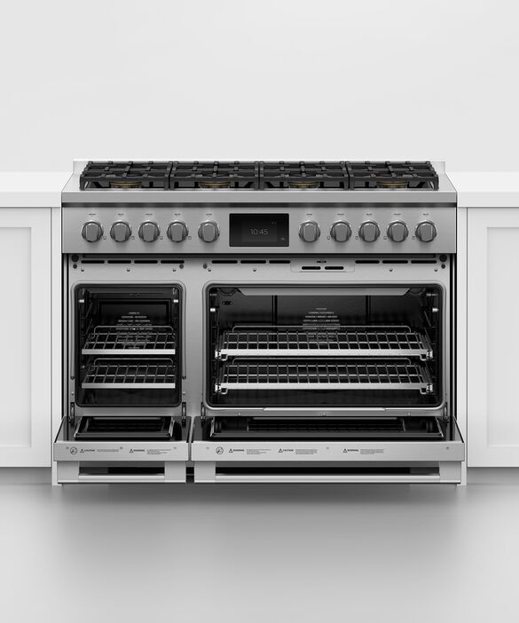 Fisher & Paykel Series 9 48" Stainless Steel with Black Glass Pro Style Dual Fuel Range 9