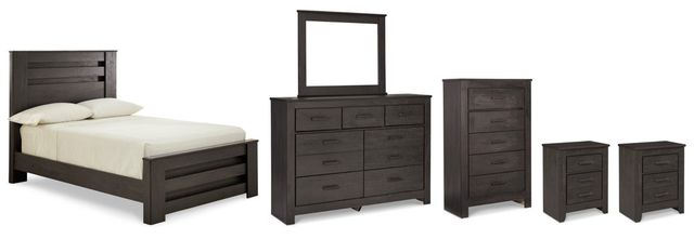 Signature Design by Ashley® Brinxton 6-Piece Charcoal Full Panel Bed with Mirrored Dresser, Chest and 2 Nightstands Set-0