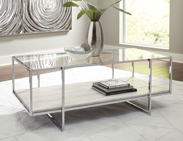 Signature Design by Ashley® Bodalli 2-Piece Chrome/Ivory Living Room Table Set 3