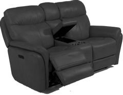 Flexsteel® Zoey Almost Black Power Reclining Loveseat with Console and Power Headrest