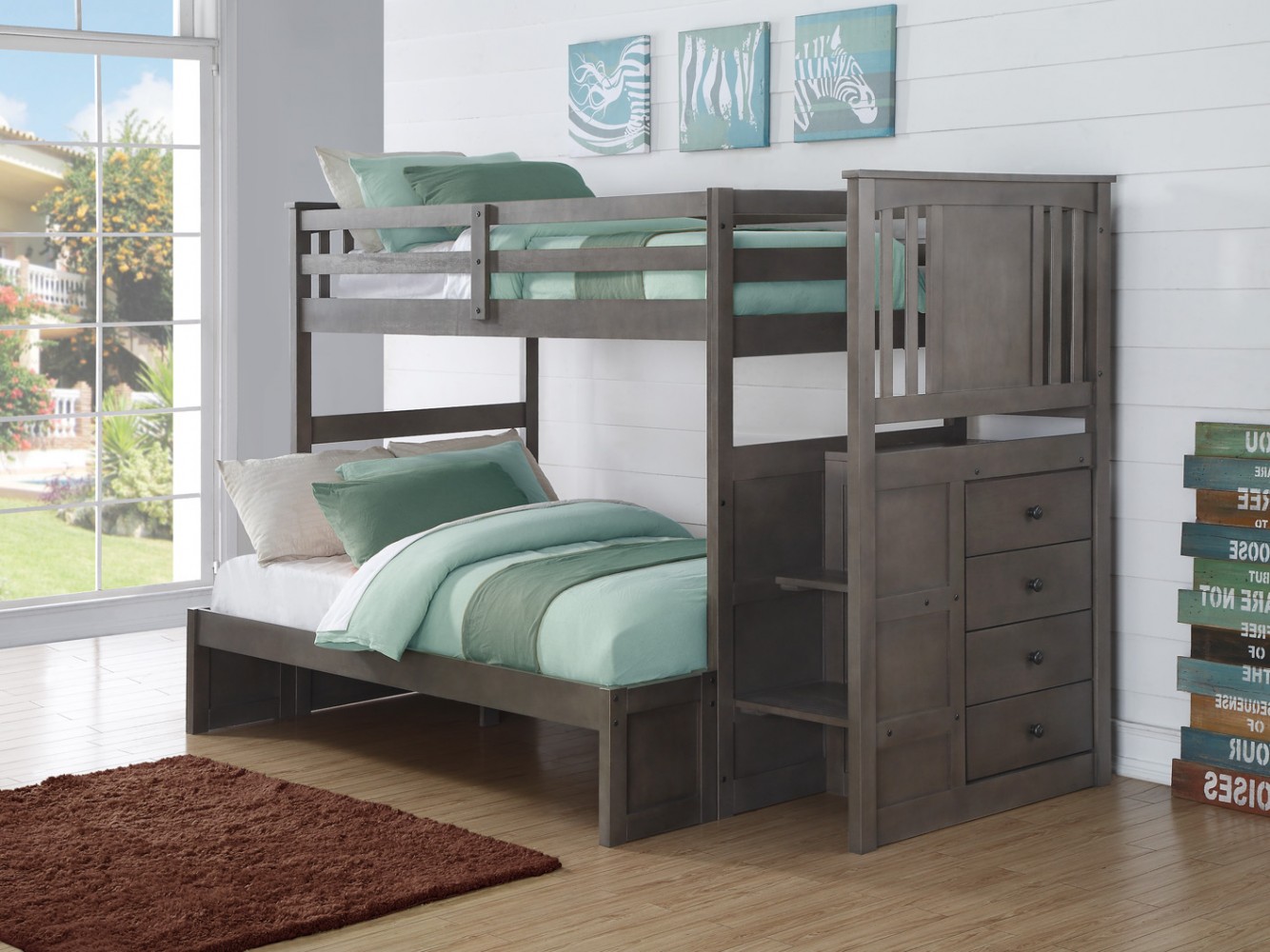 Donco Trading Company Youth Slate Grey Twin/Full Princeton Stairway Bunk Bed