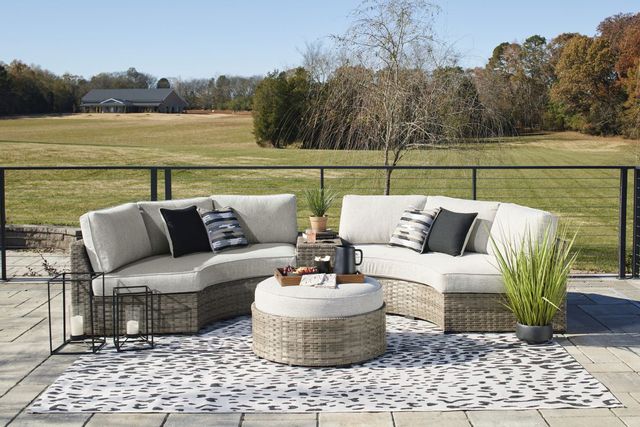 Signature Design by Ashley® Calworth Beige Outdoor Curved Loveseat 4