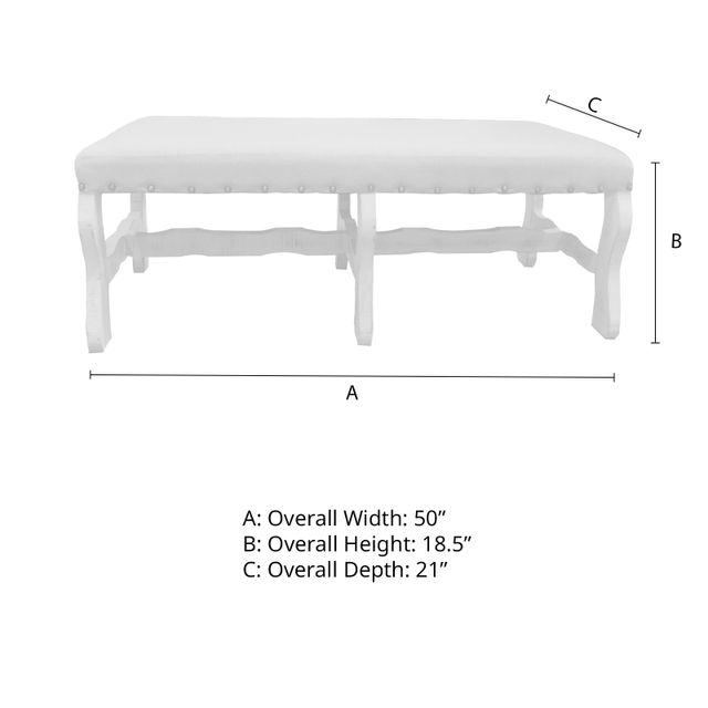 Vintage Furniture Linen Bench in Antiqued White-1