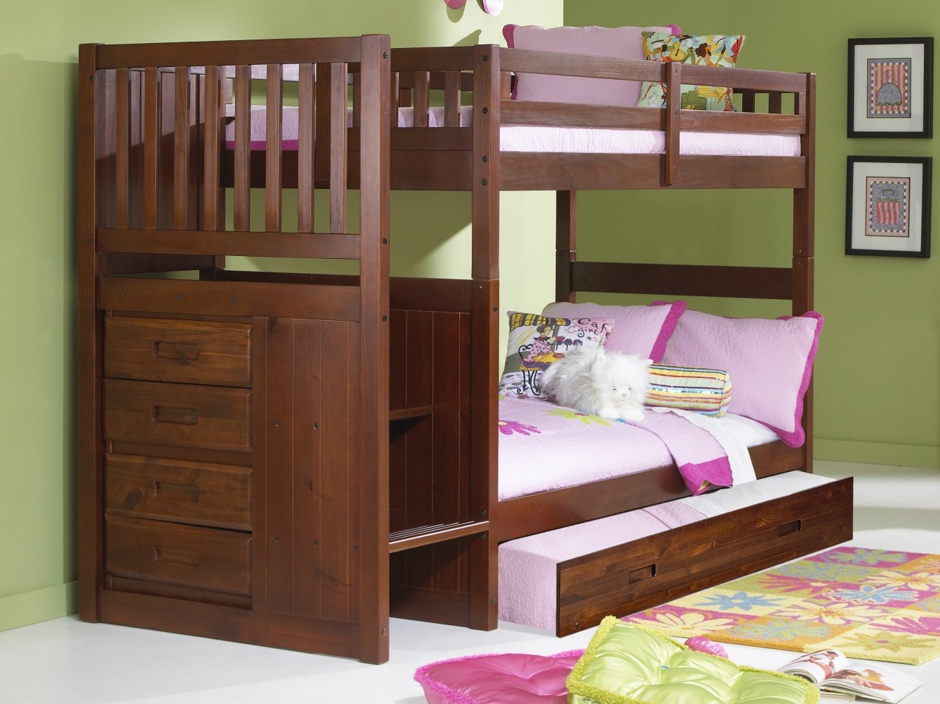 Donco Trading Company Youth Merlot Twin'Twin Mission Stair Step Bunk Bed with Trundle
