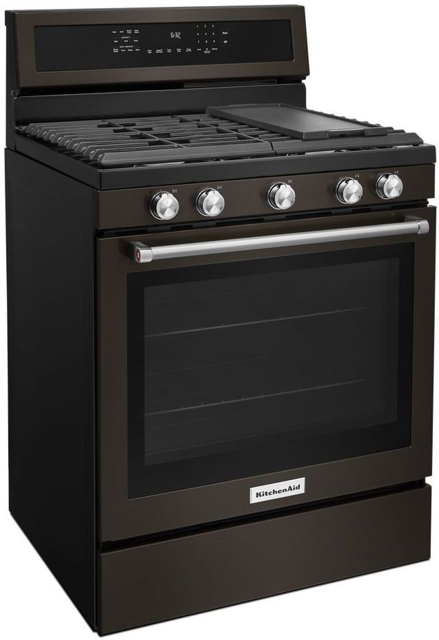 KitchenAid® 30" Black Stainless Steel with PrintShield™ Finish Free Standing Gas Convection Range 2