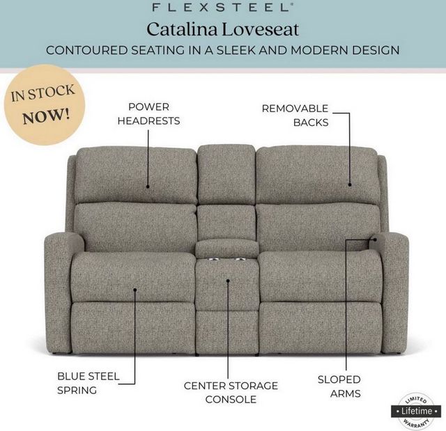 Flexsteel® Catalina Silver Slate Reclining Loveseat Urners