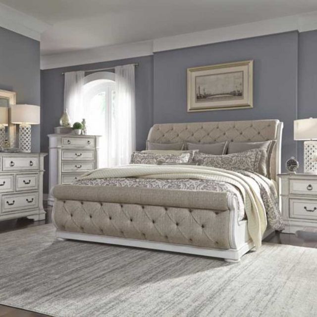 Liberty Abbey Park 5-Piece Antique White Queen Upholstered Sleigh Bed Set-0