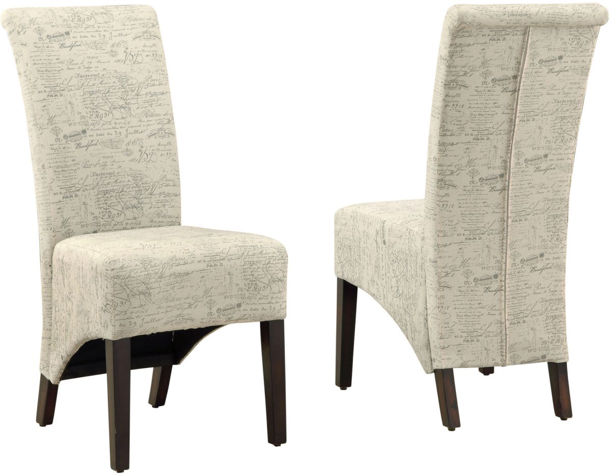 Upholstered dining chairs discount with dark wood legs