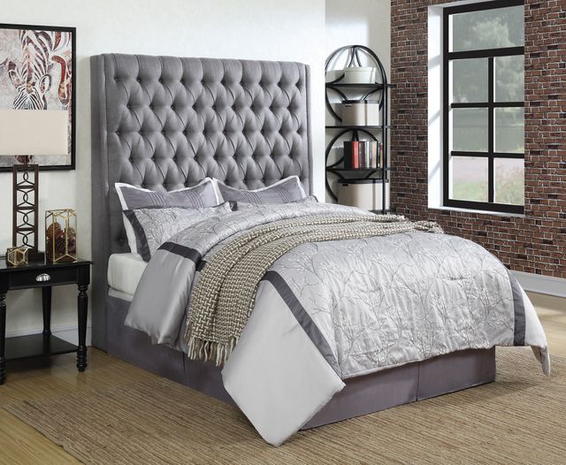 Coaster® Camille Grey Eastern King Button Tufted Bed 1