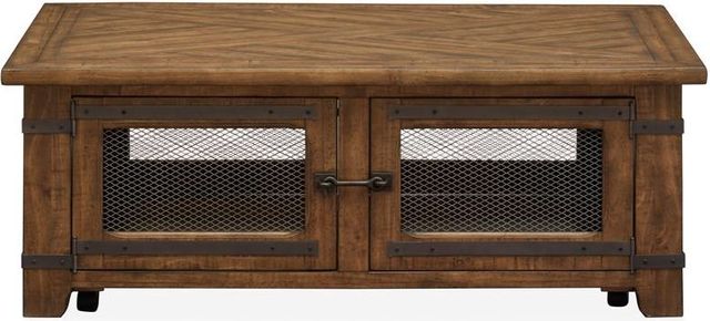 Magnussen® Home Chesterfield Farmhouse Timber Lift Top Storage Cocktail Table With Casters 1