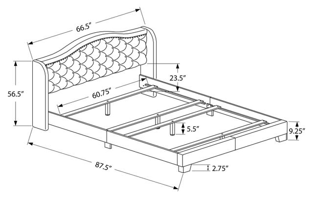 Bed, Queen Size, Platform, Bedroom, Frame, Upholstered, Velvet, Wood ...