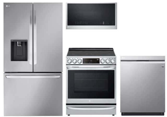 LG 4-Piece Counter-Depth French Door Fridge and Slide-In Electric Range Kitchen Package