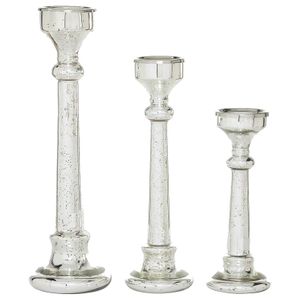 Uma Home Set of 3 Silver Glass Candle Holders