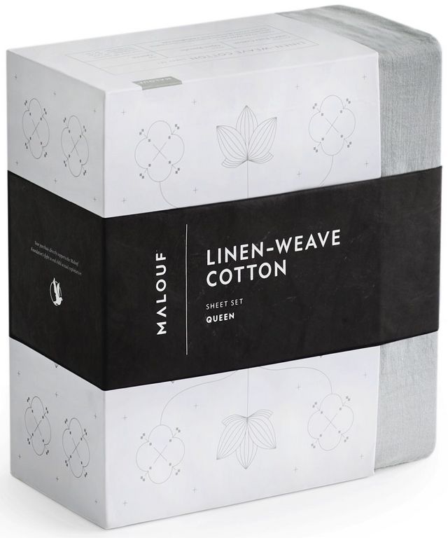 Malouf® Linen-Weave Cotton White Split King Sheet Set 4