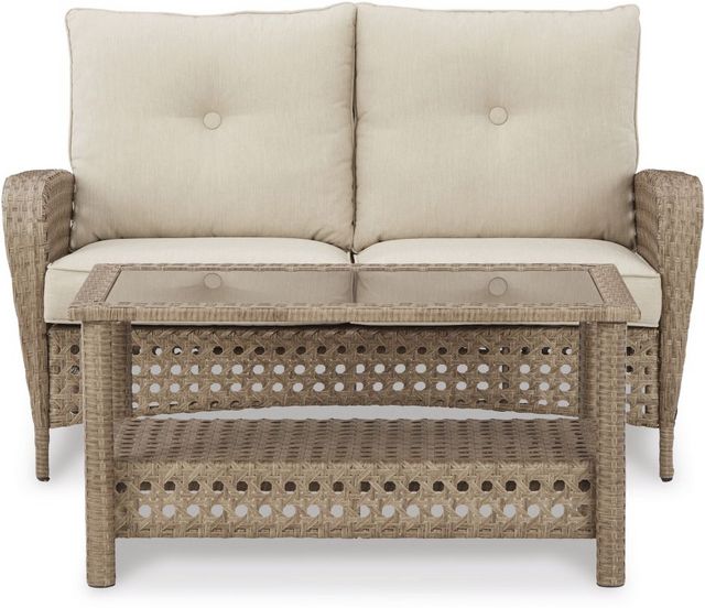Signature Design by Ashley® Braylee Driftwood Outdoor Loveseat with Coffee Table-0