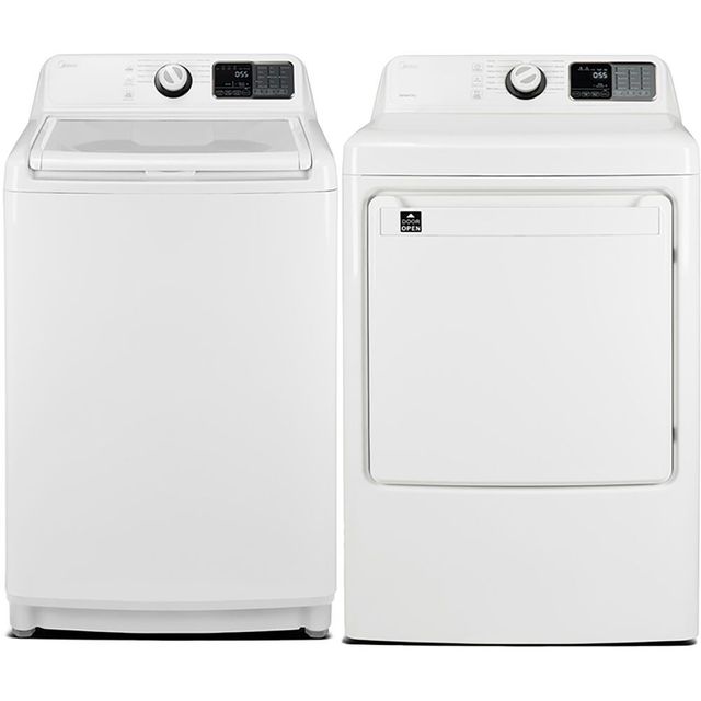 Midea® 4.5 Cu. Ft. Top Load Washer & 7.5 Cu. Ft. Gas Dryer White Laundry Pair