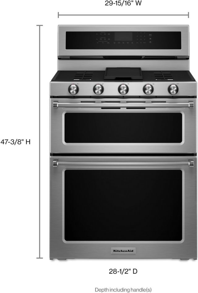KitchenAid® 30" Stainless Steel Free Standing Dual Fuel Double Oven Range 2