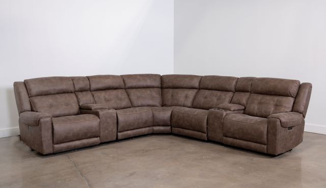 Man Wah Brown 7 Piece Taupe Power Reclining Sectional-1
