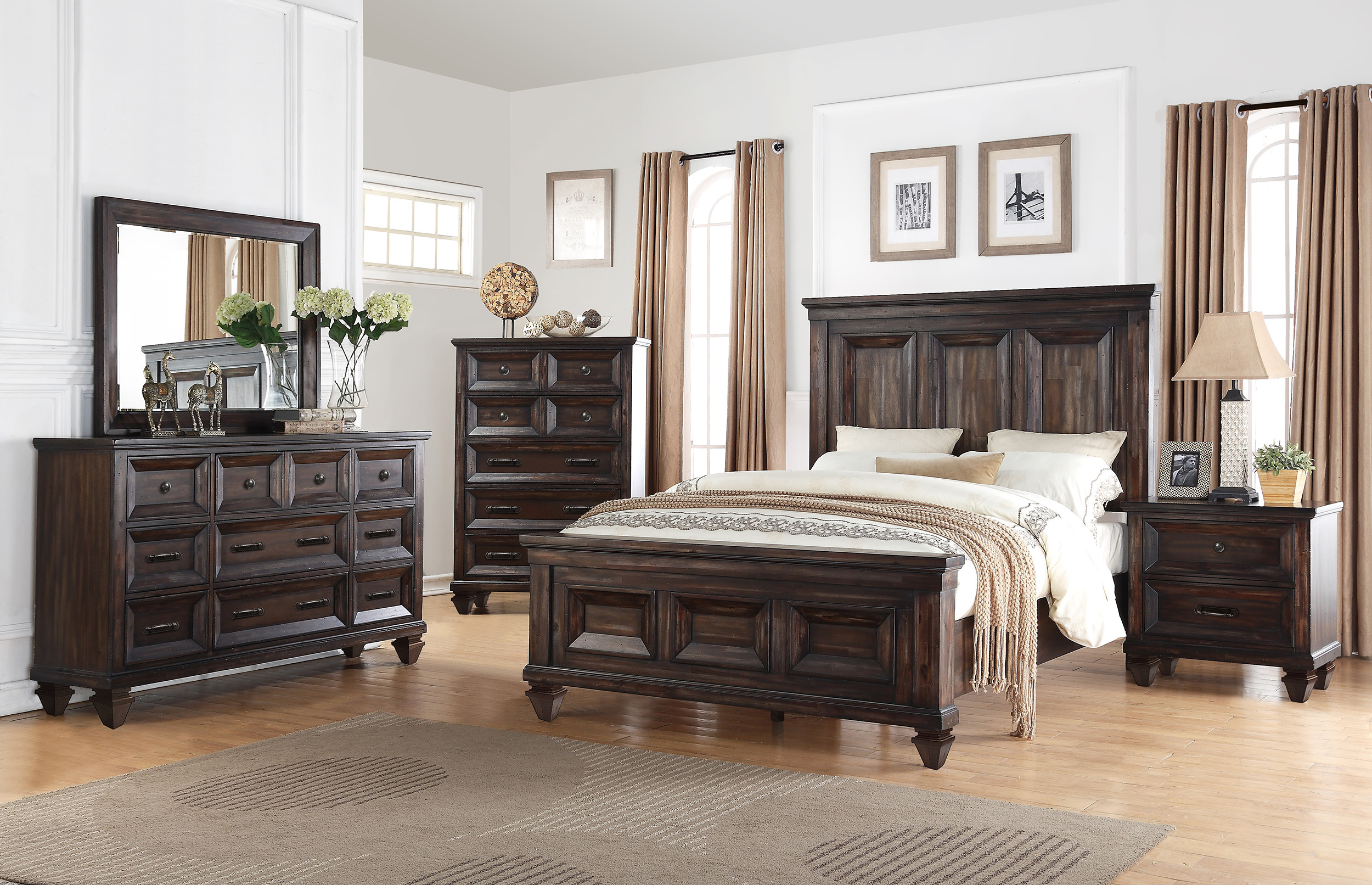 New Classic Furniture Sevilla Queen Bed, Dresser, Mirror & Nightstand