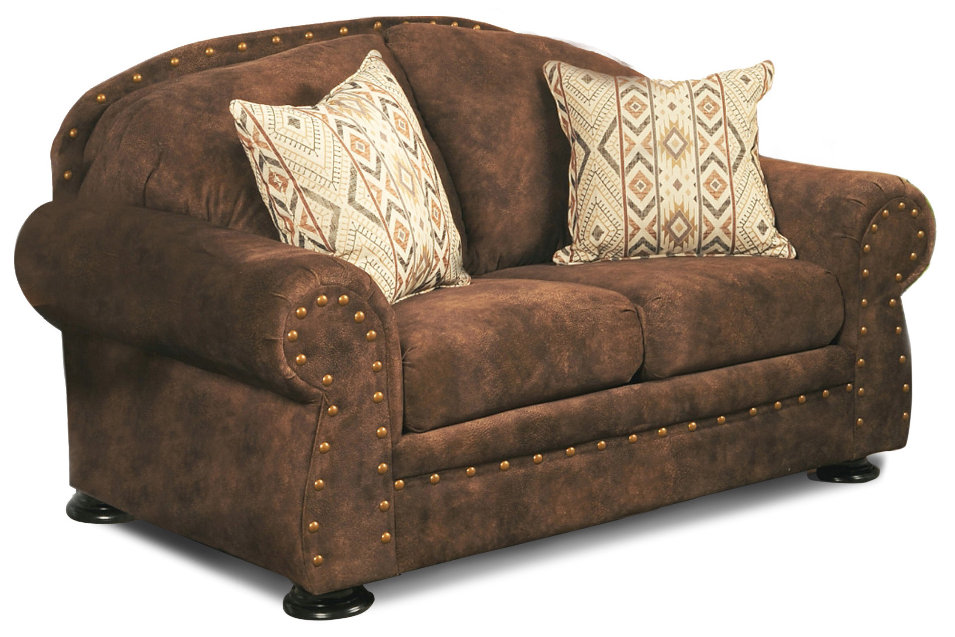 Intermountain Furniture 1054 Wrangler Chestnut Wyoming Leather Look  Loveseat with 2 Pillows | Bozzuto's Furniture and Appliance