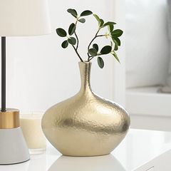 Torre & Tagus  Lilo Dimpled Ceramic Vase- Gold Wide