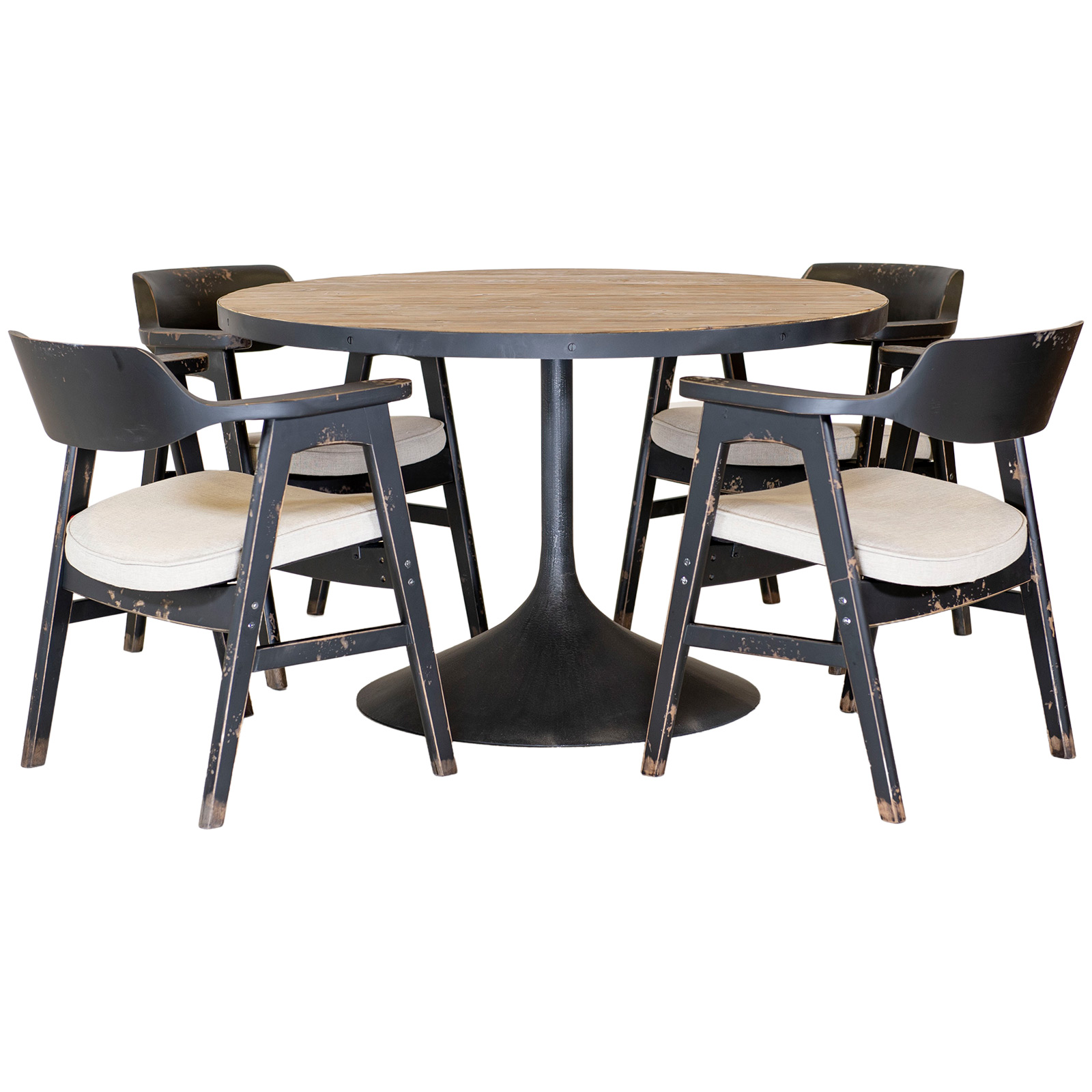 round wood table with four chairs