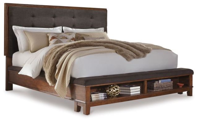 Signature Design by Ashley® Ralene 4-Piece Dark Brown California King Upholstered Panel Bed Set 1