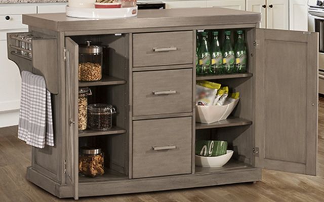 Hillsdale Furniture Brigham Distressed Gray Kitchen Island with Stainless Steel Top 4